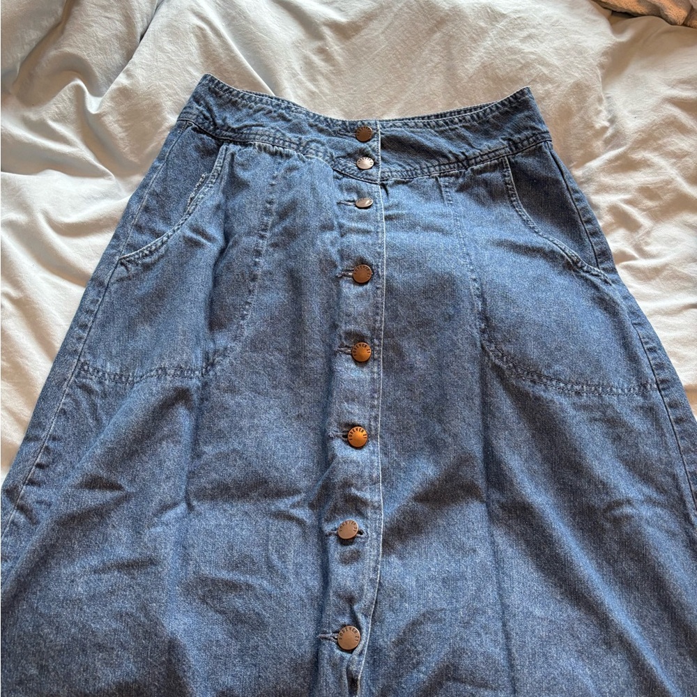 Denim Button-Front Skirt